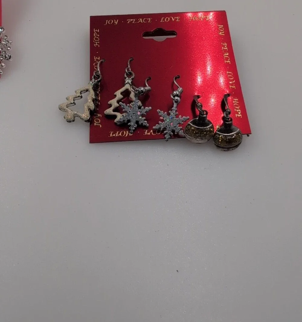Christmas Earring Bundle Lot: Silver Snowflake Earrings Red Holiday EB59